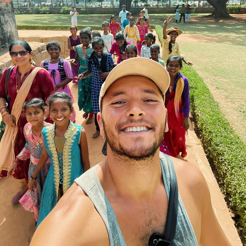 With locals in India